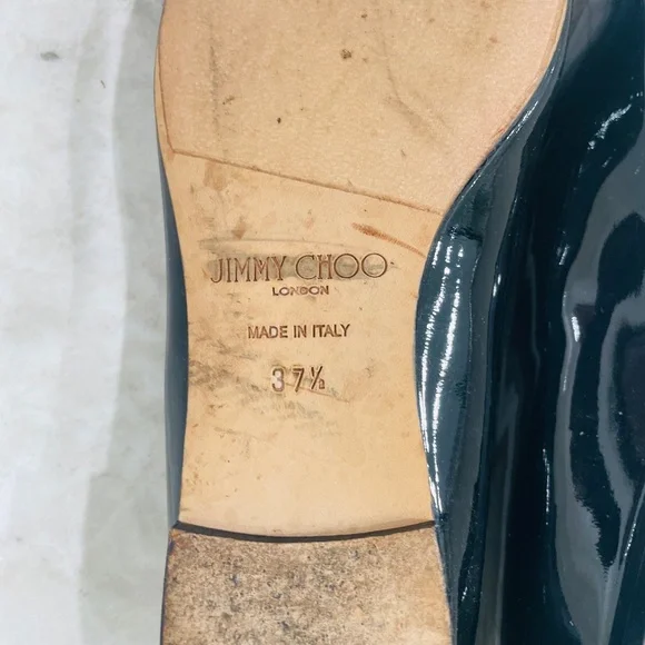 JIMMY CHOO {37.5} Loafers Black Patent Leather Fabric Pointed Toe - Picture 8 of 10